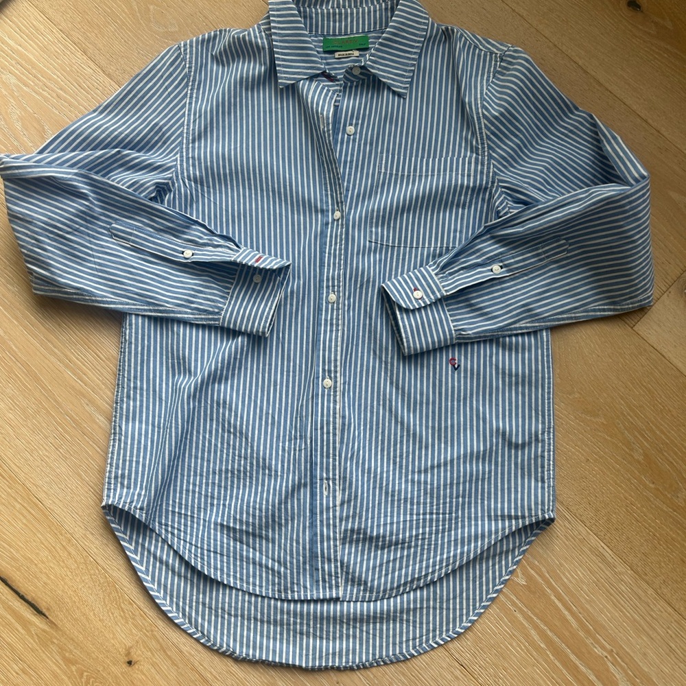 Clare V blue and white striped button down shirt size XS
